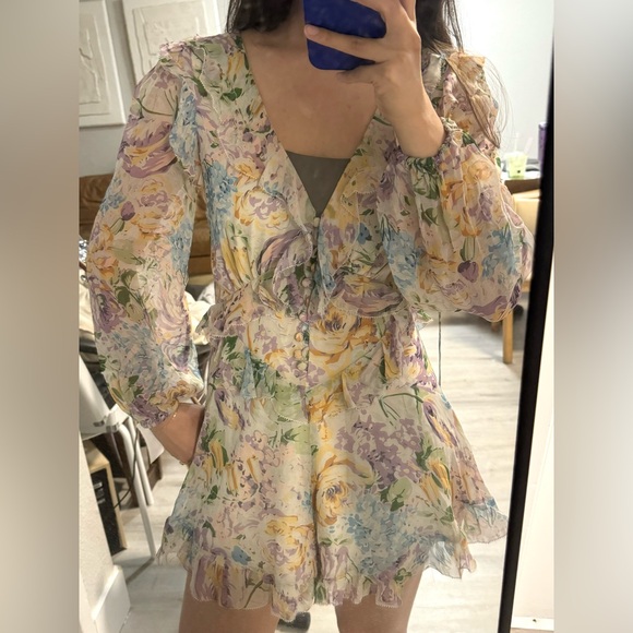 ZIMMERMANN ninety-six flutter 100% Silk Chiffon Playsuit Romper Floral Jumpsuit - Picture 2 of 6